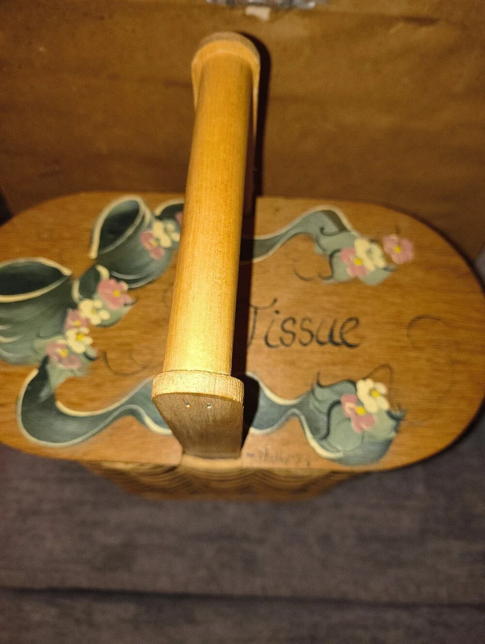 Handwoven Wood Toilet Paper Basket with Handle - Natural Brown